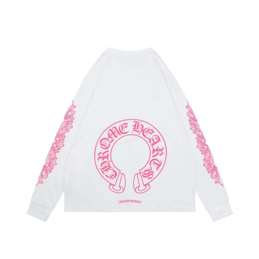 Back CH Cross Strap Sanskrit Scroll Print Long Sleeve Shirt White & Pink