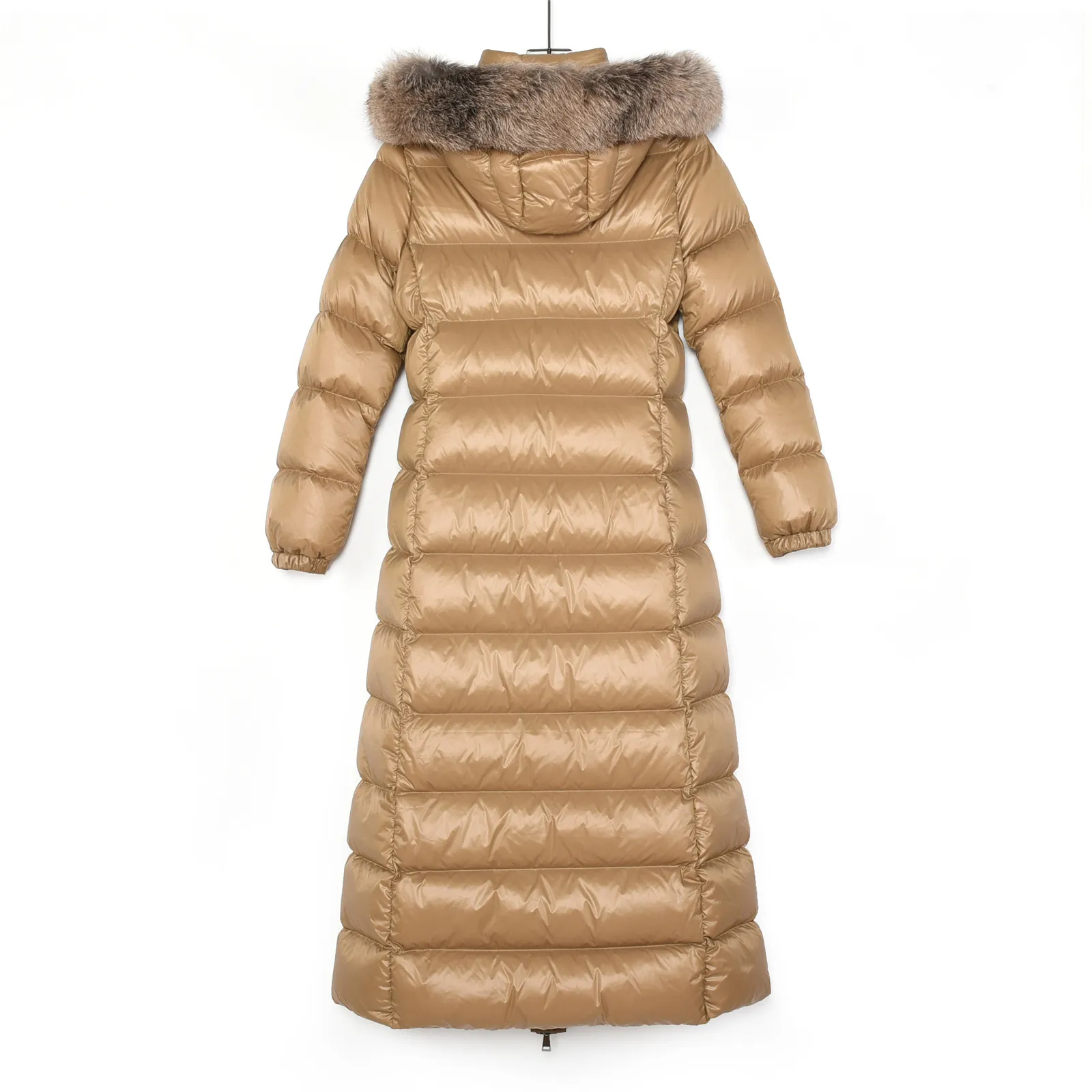 Back View Mcler Hudson Fur Trim Long Hooded Down Jacket
