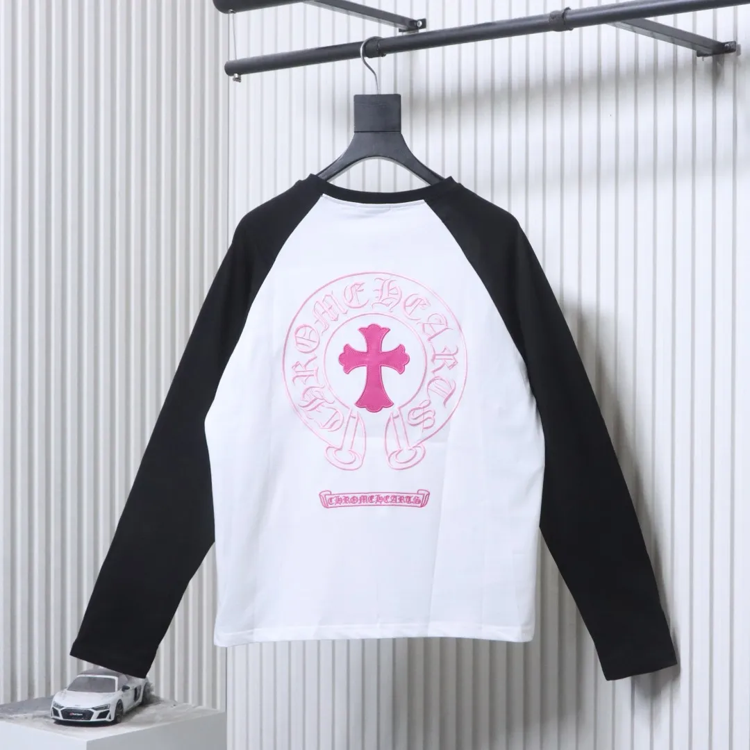 Back CH Embroidered Horseshoe Patchwork Long-Sleeve Shirt
