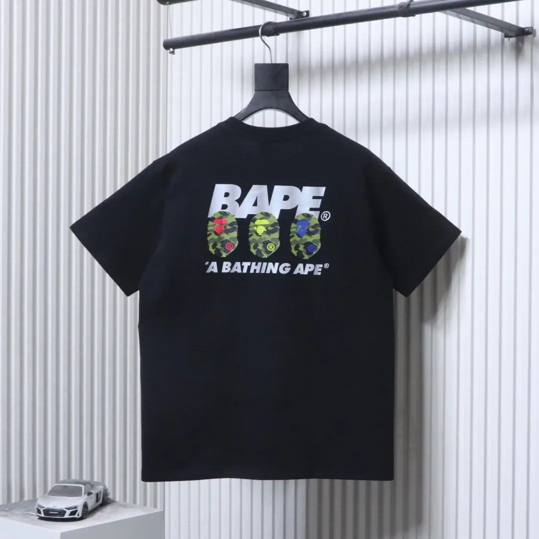 Back BAPE Reflective Letter Triple Ape Head Camo T-Shirt