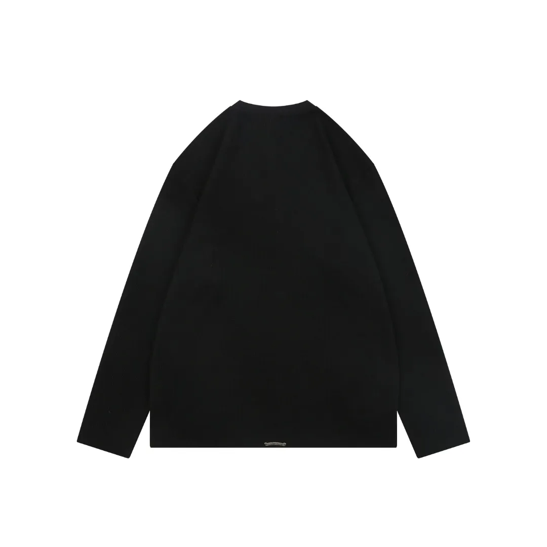 Back CH Black Cross Leather Patch Waffle Henley Long-Sleeve Shirt