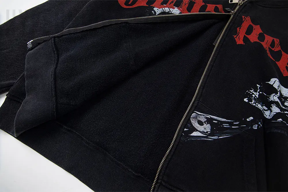 The zipper on the clothes