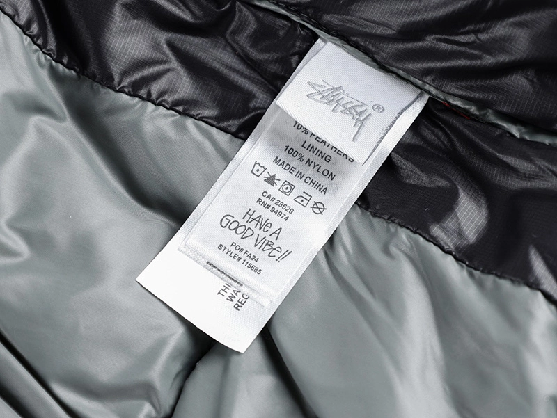Stussy 23FW Black Gray Letter Hooded Down Jacket