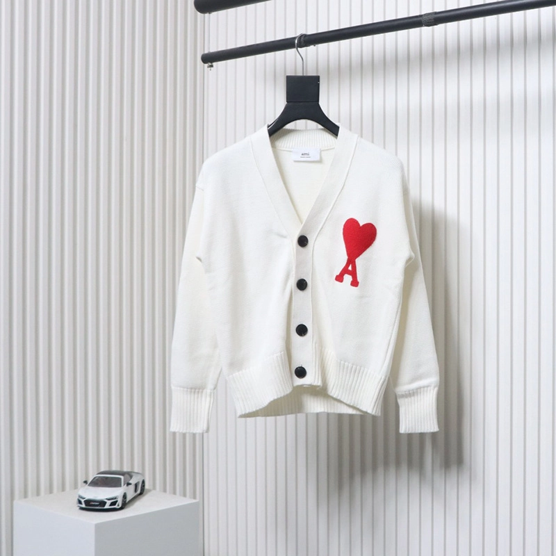 Ami Heart Embroidered Cardigan Sweater