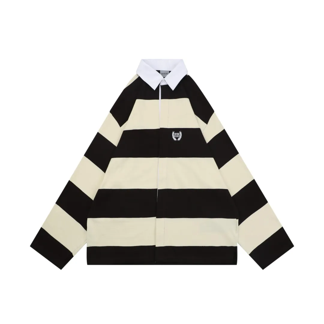 BLCG Wheat Ear Striped Long-Sleeve Polo T-Shirt