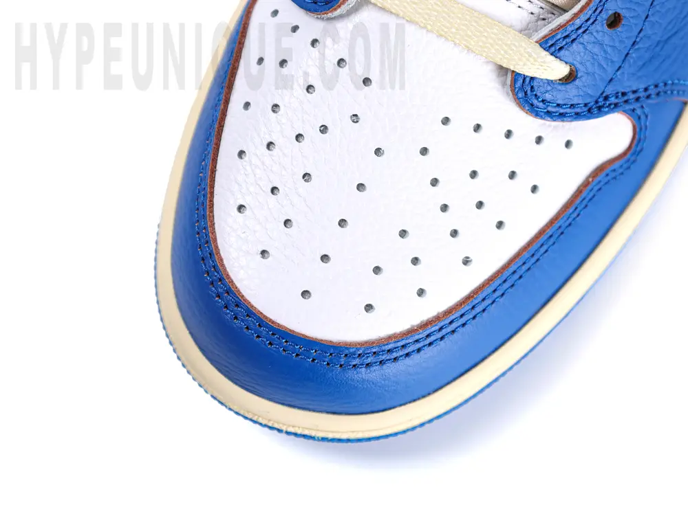 Union LA Jordan 1 Retro Low NRG 'Storm Blue' featuring a blue Mudguard and white toe box