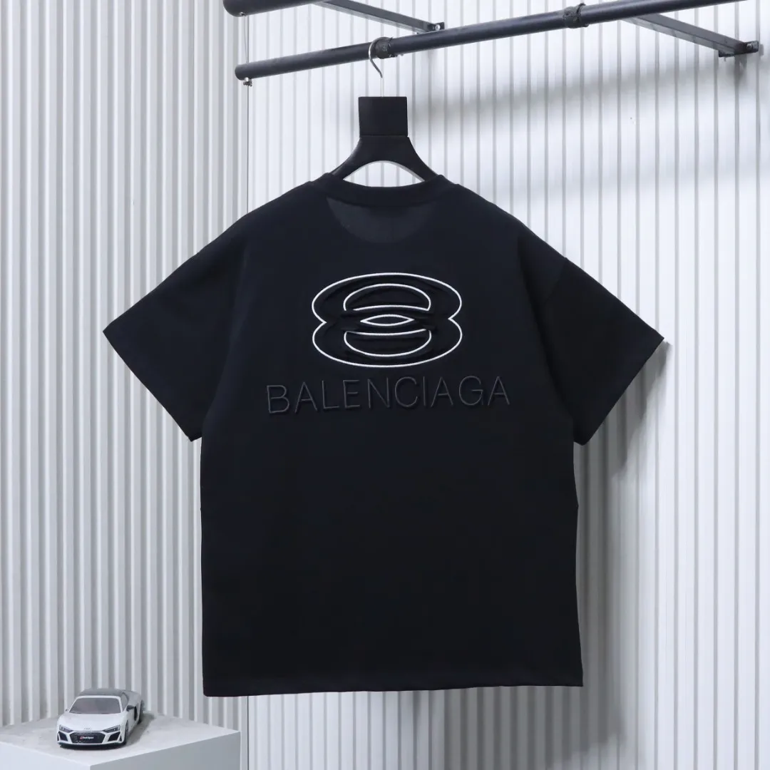 Back of BLCG Double-Ring Appliqué Embroidery T-Shirt Color Black