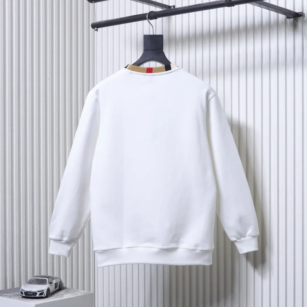 Back View BBR Micro-Logo Check Patchwork Cotton Crew Neck Sweatshirt