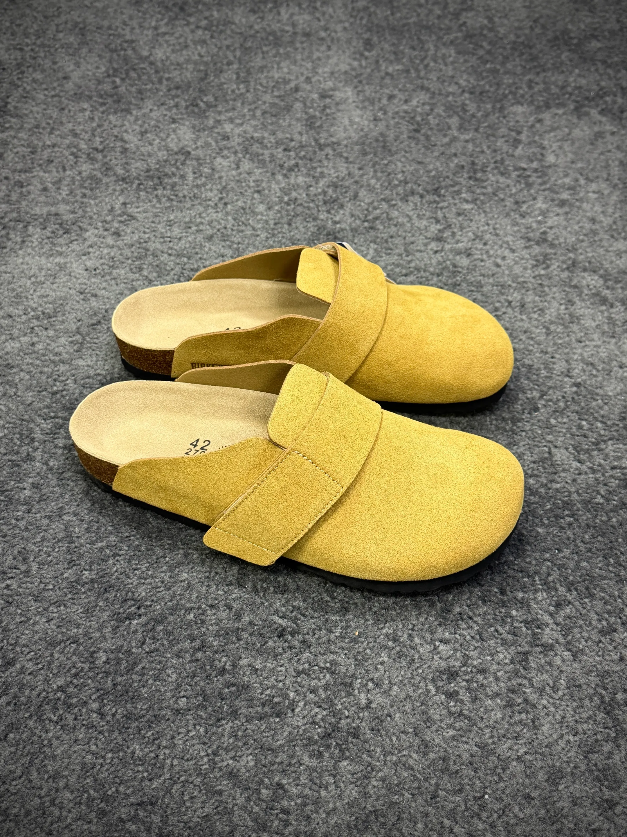 BK Loma “Mustard Yellow” Suede Velcro Clogs