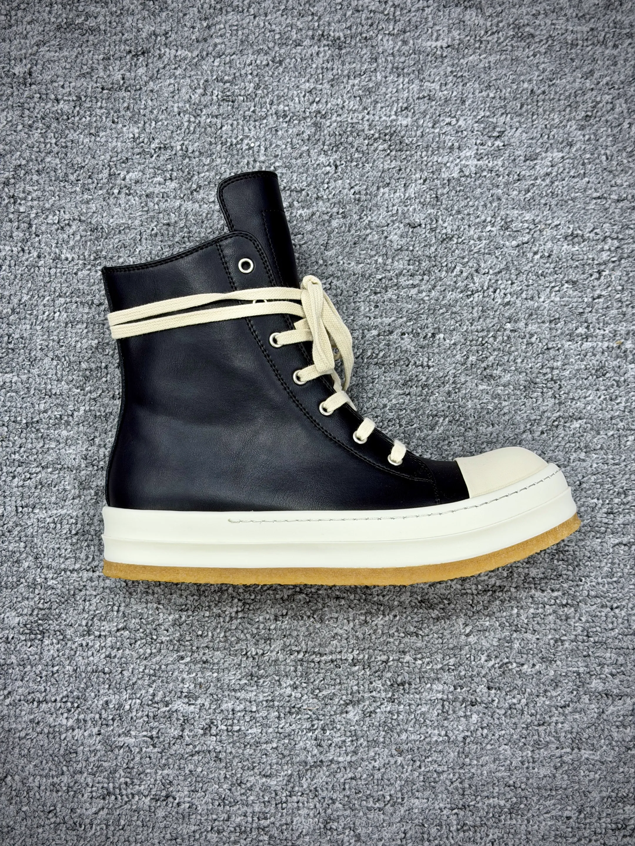 R 0wens Creep Leather High-Top Black Milk Sneakers Right Side View