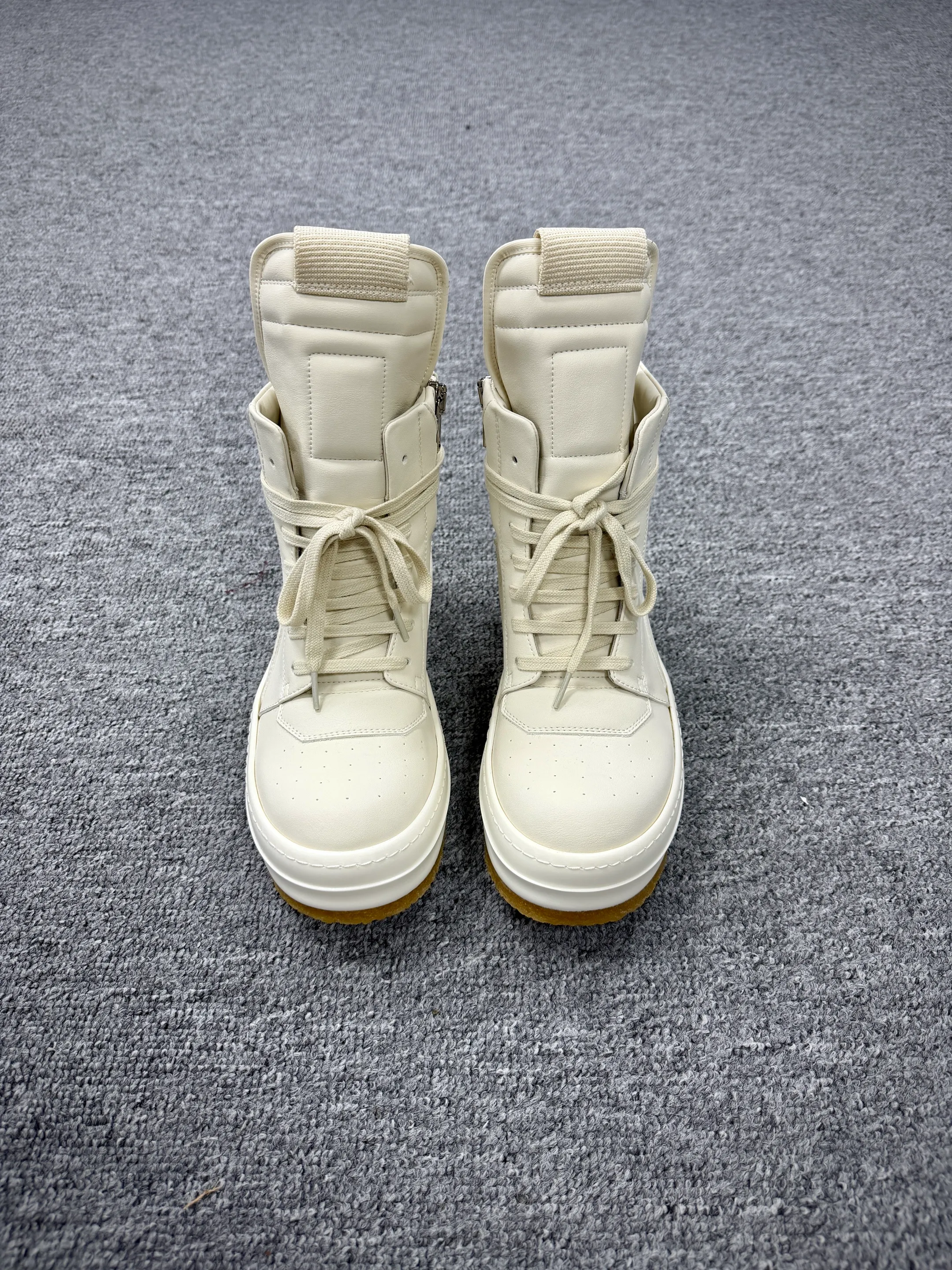 R 0wens Milk White Geobasket Leather High-Top Sneakers Profile View