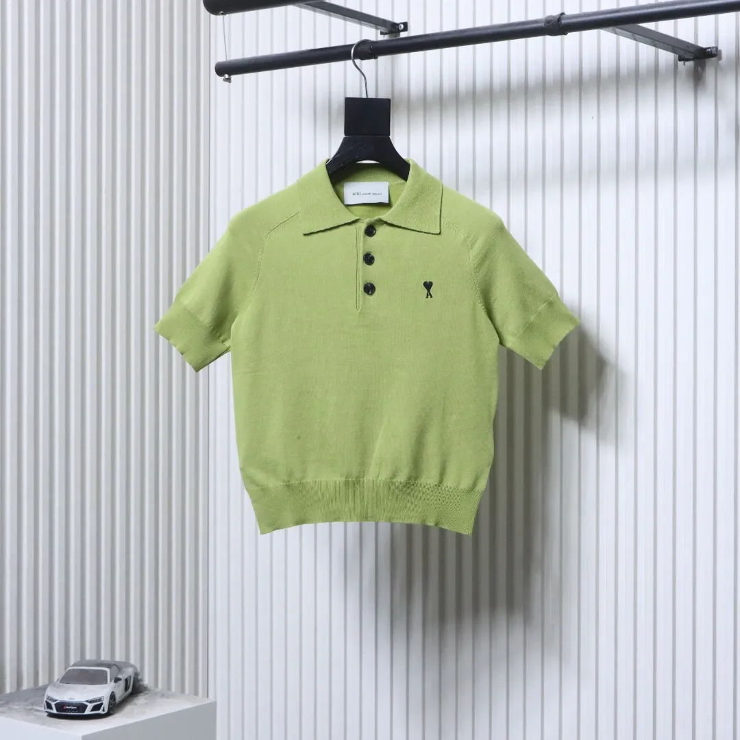AMI Heart Logo Knit Polo T-Shirt