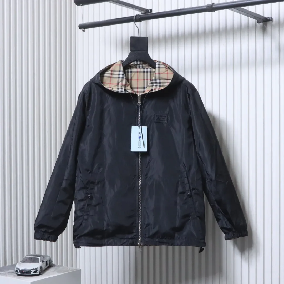 Reverse Black BBR Small Check Reversible Hooded Jacket
