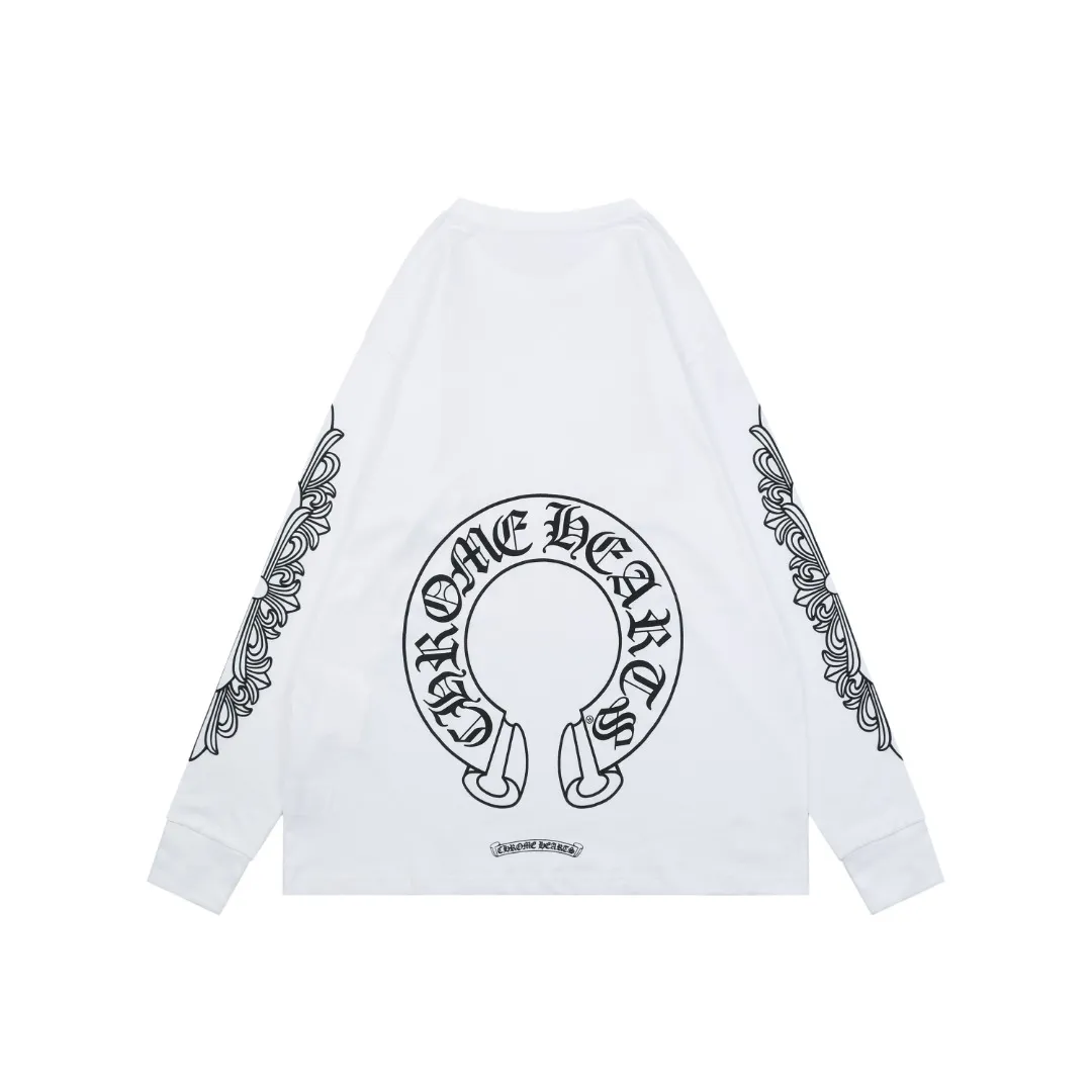 Back CH Cross Strap Sanskrit Scroll Print Long Sleeve Shirt White & Black