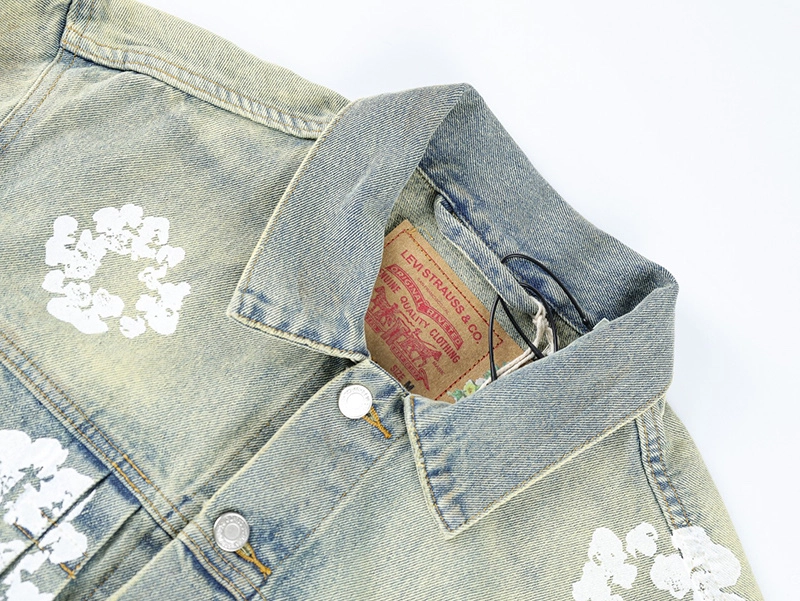 Denim Tears Distressed Graffiti Print Denim Jacket