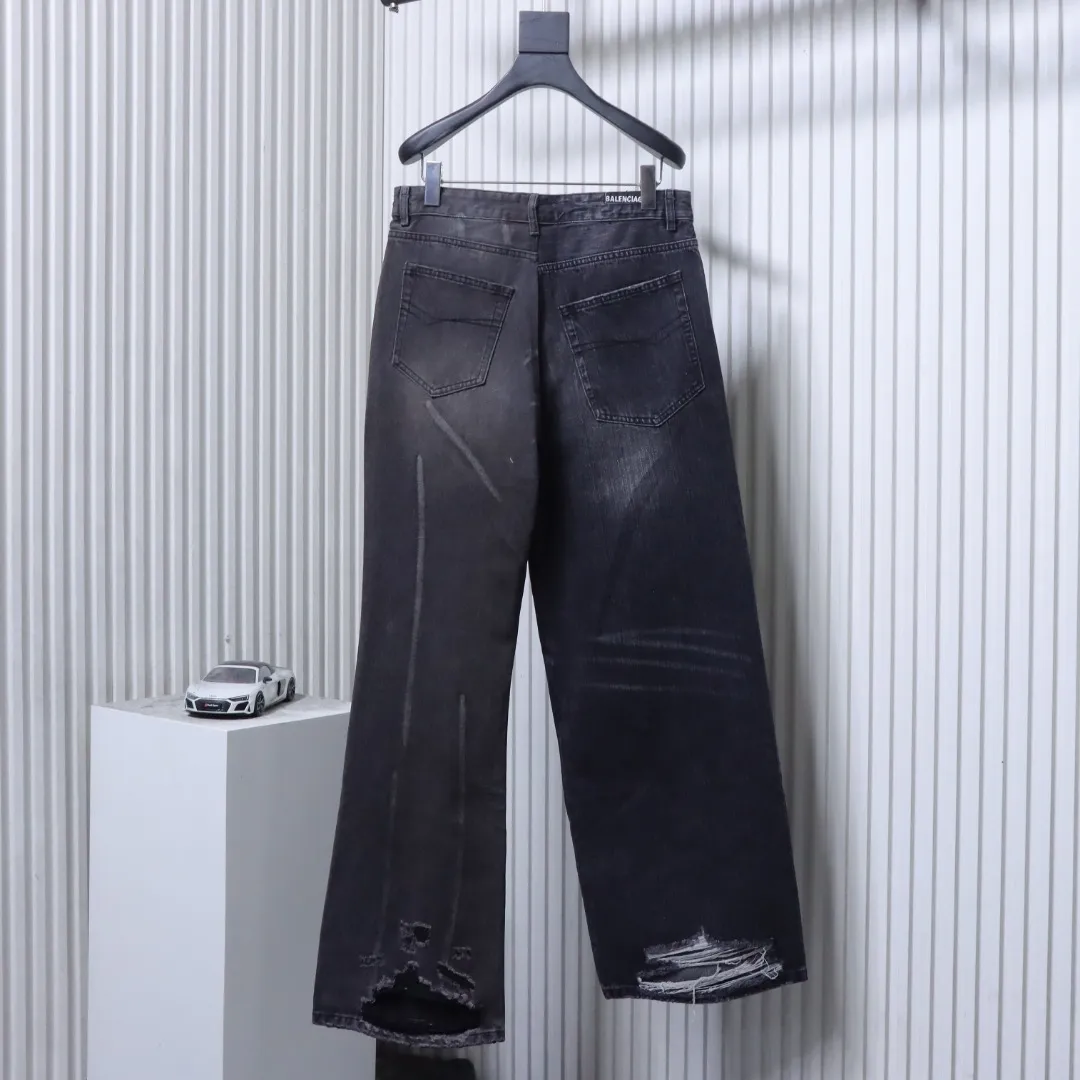 Back View BLCG Asymmetric Patchwork Wide-Leg Denim Jeans