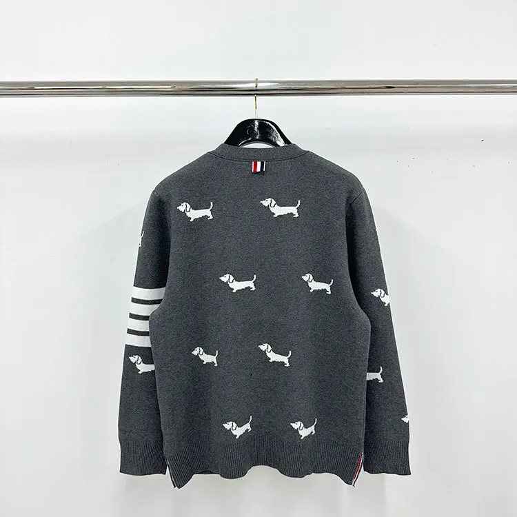 Back View TB Hector Dog Intarsia Cotton Cardigan Sweater