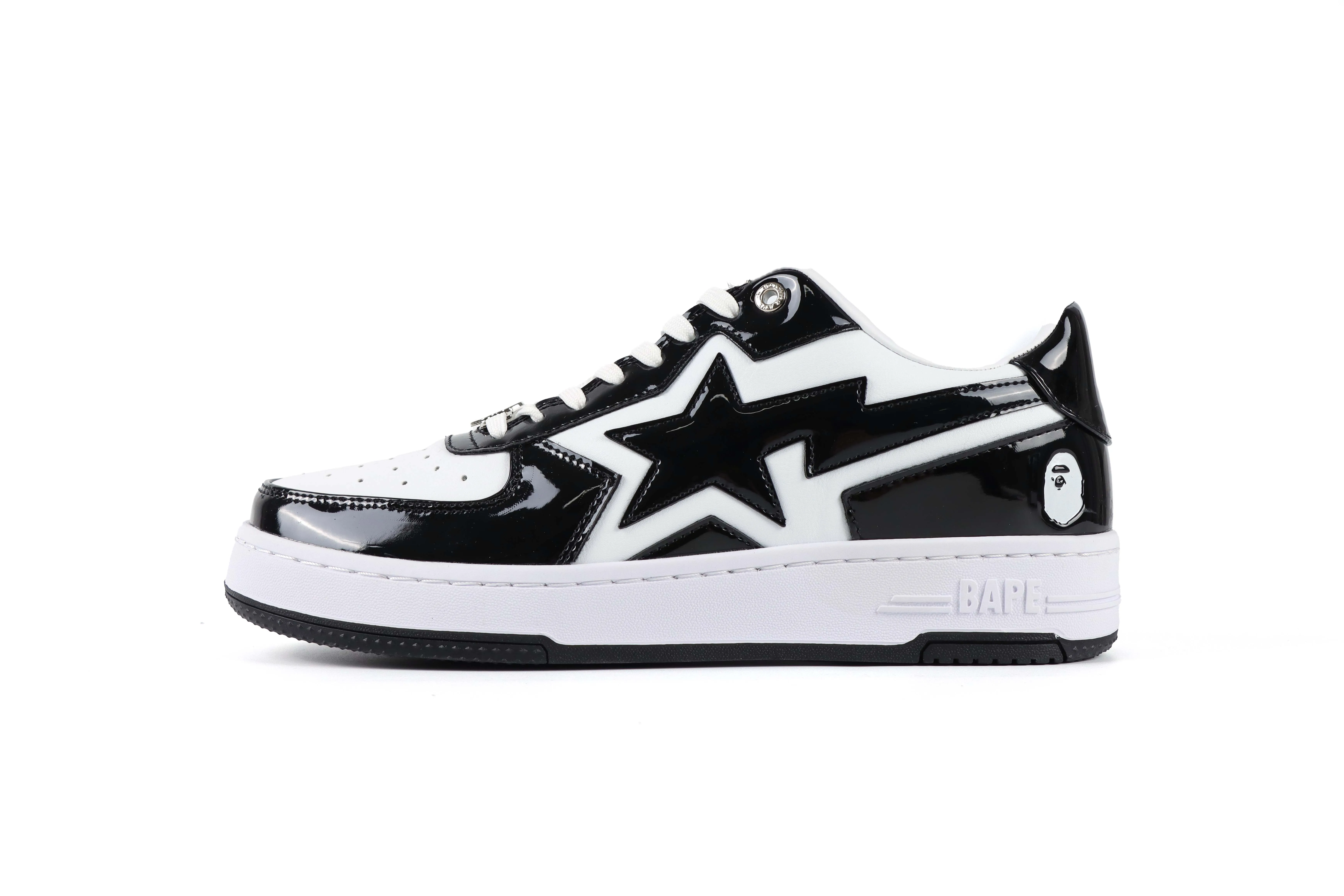A Bathing Ape BAPE STA Icon #1 Black White Sneakers Left Side View