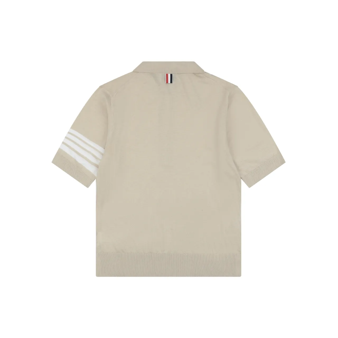 Back of TB Tennis Racket Embroidered 4-Bar Knit Polo T-Shirt Color Khaki