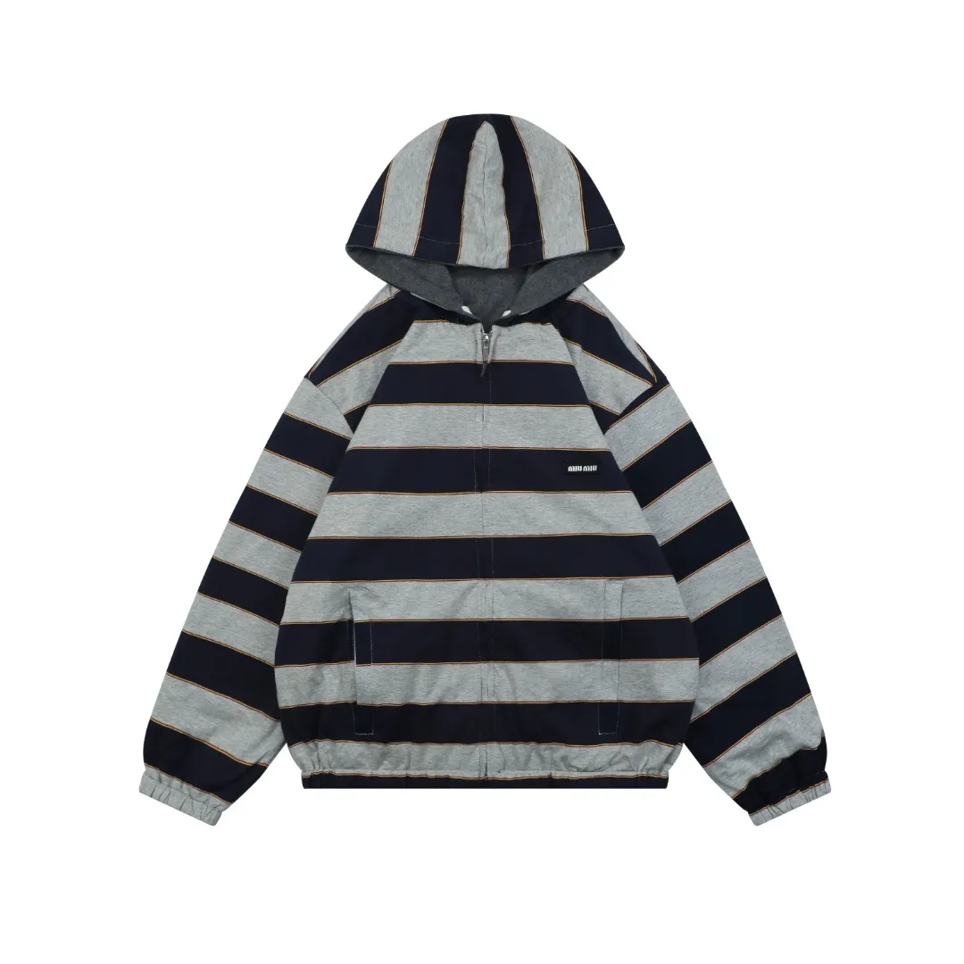 MiuM Navy Striped Reversible Fleece-Lined Hooded Jacket