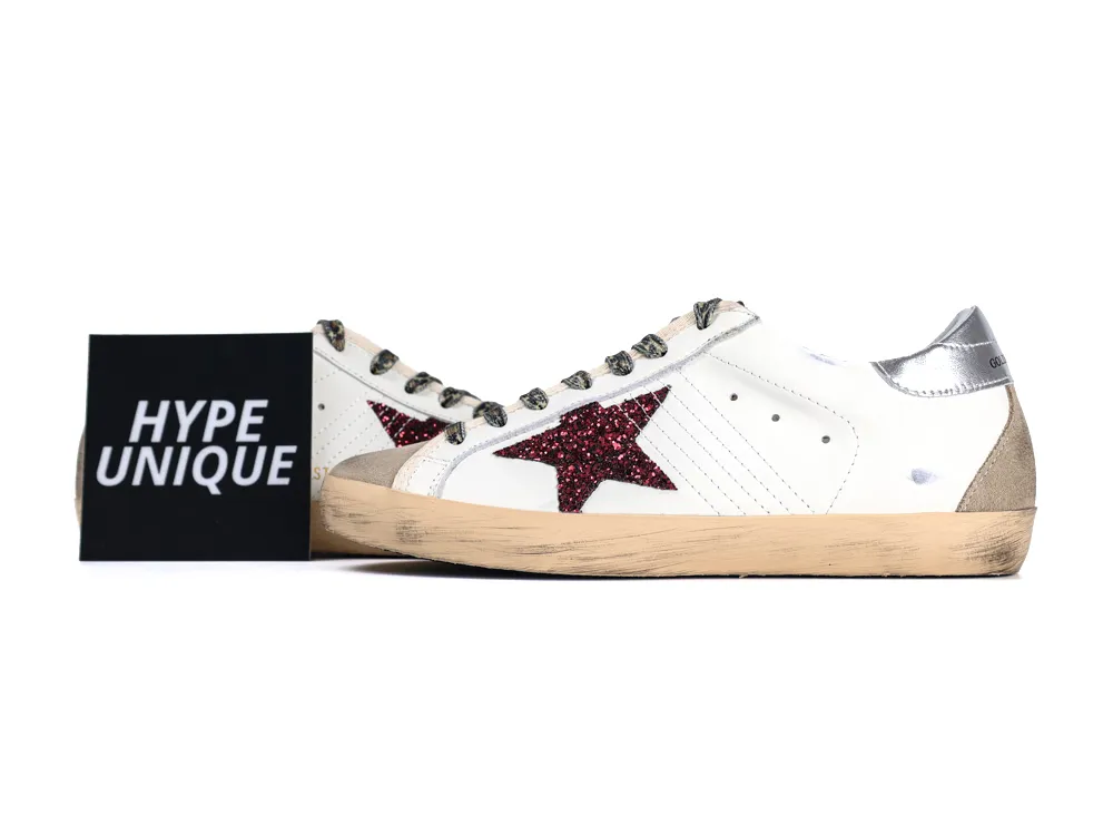 Super Star Sneakers “White Silver Burgundy Glitter”