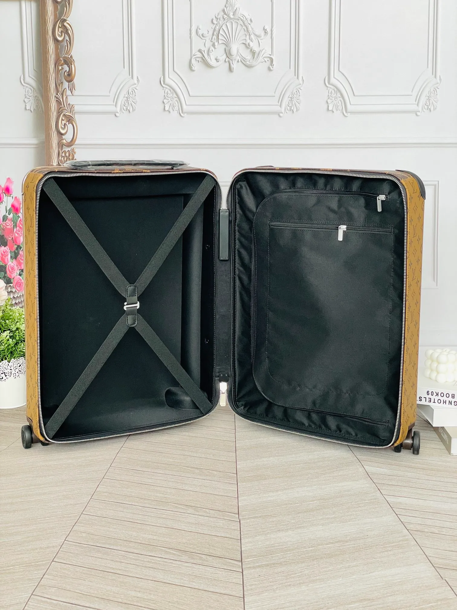 Open Suitcase With Black Interior Compartments