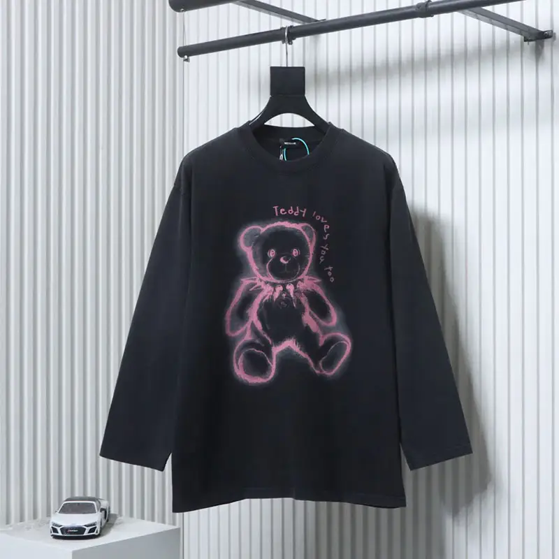 WE11 DONE Fluorescent Line Bear Washed Retro T-Shirt