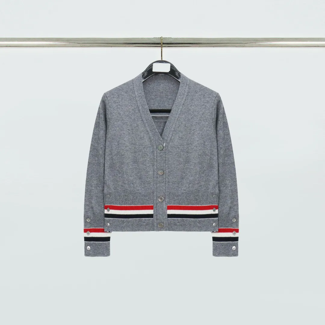 TB Tricolor Trim V-Neck Wool Cardigan Sweater