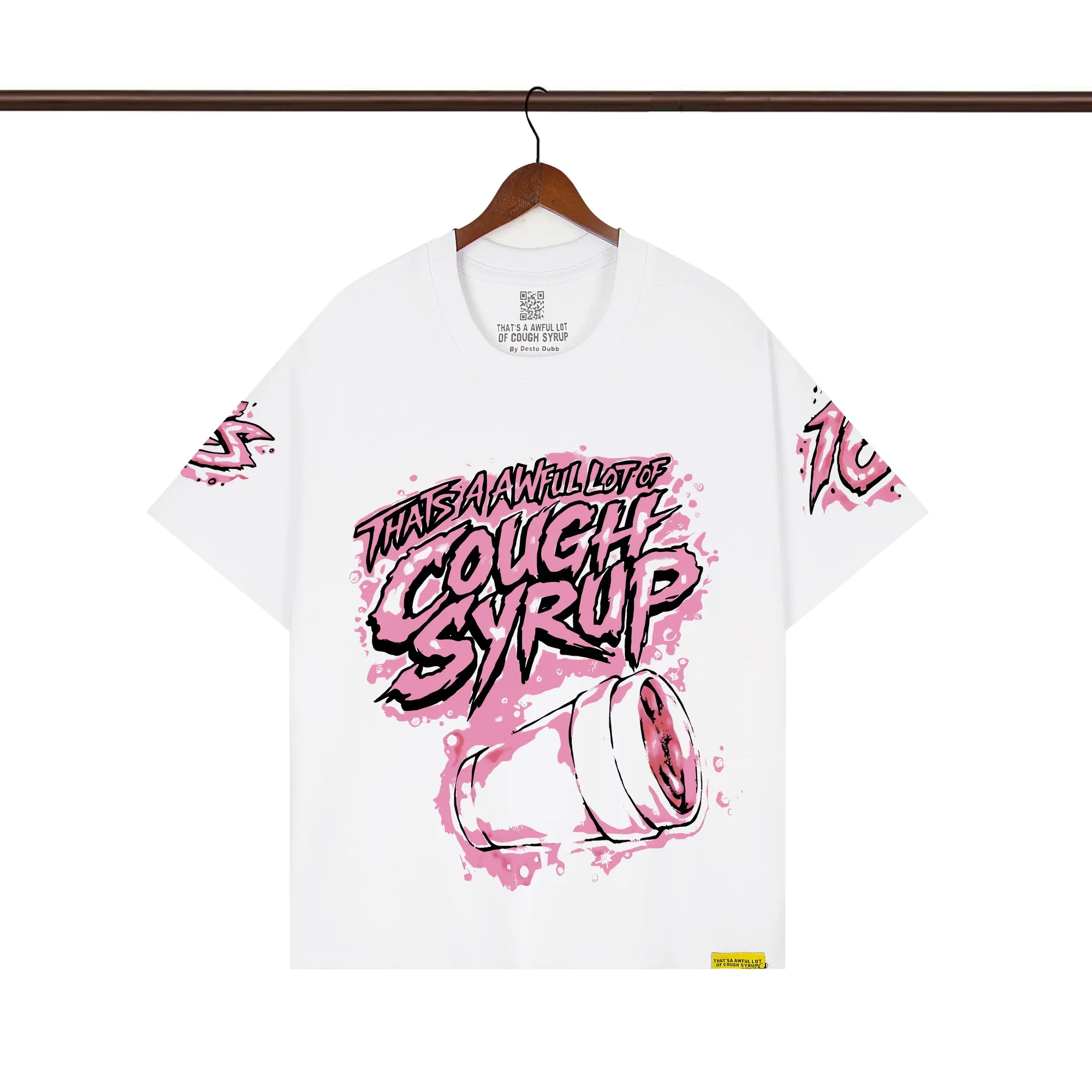 That’s A Awful Lot Of Cough Syrup Pink Splatter Cup Graphic T-Shirt Color White