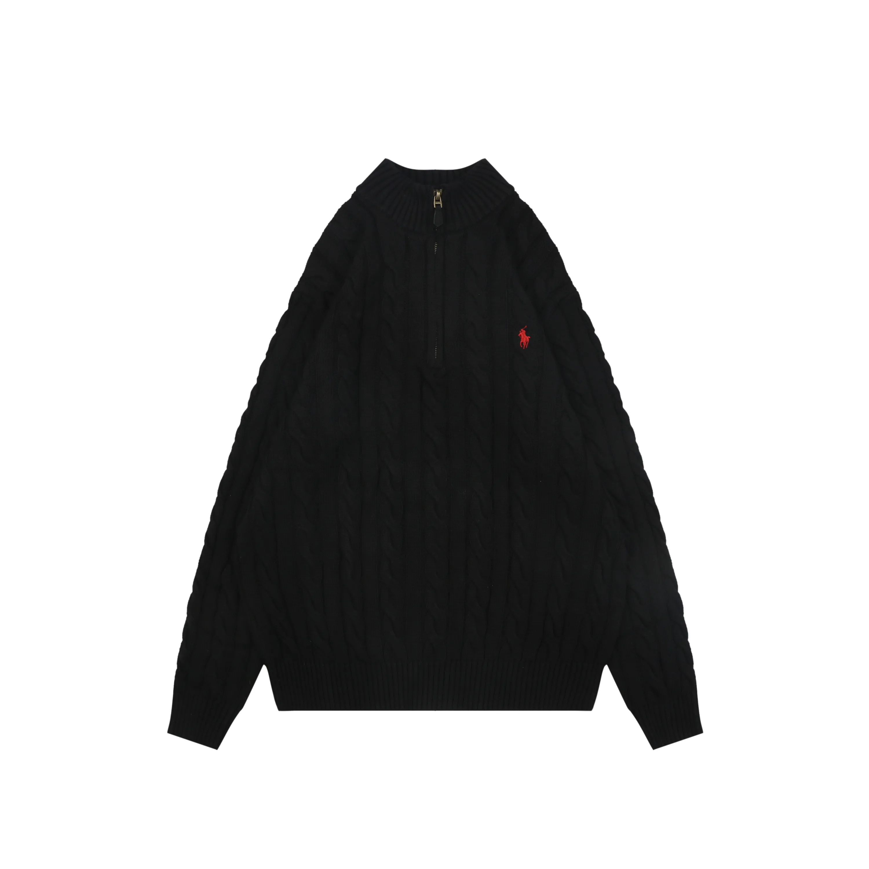 RL N10 Pony Logo Cable Knit Half-Zip Sweater