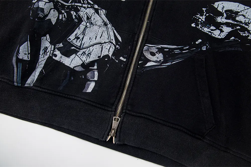 The zipper on the clothes