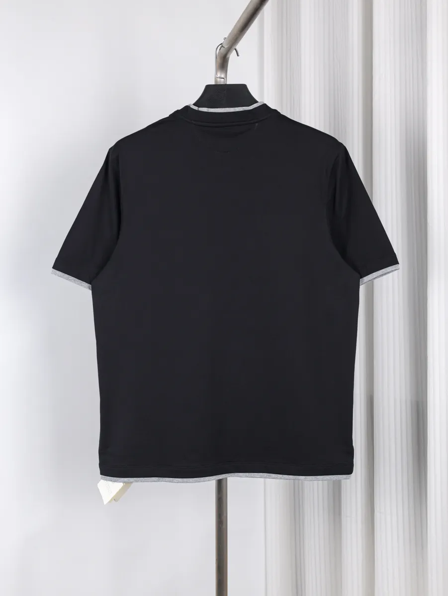 Back Mercerized Cotton Faux Two-Piece T-Shirt