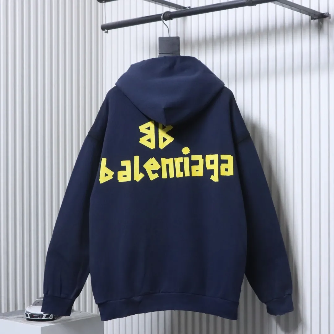 Back View BLCG Tape Logo Distressed Oversized Hoodie