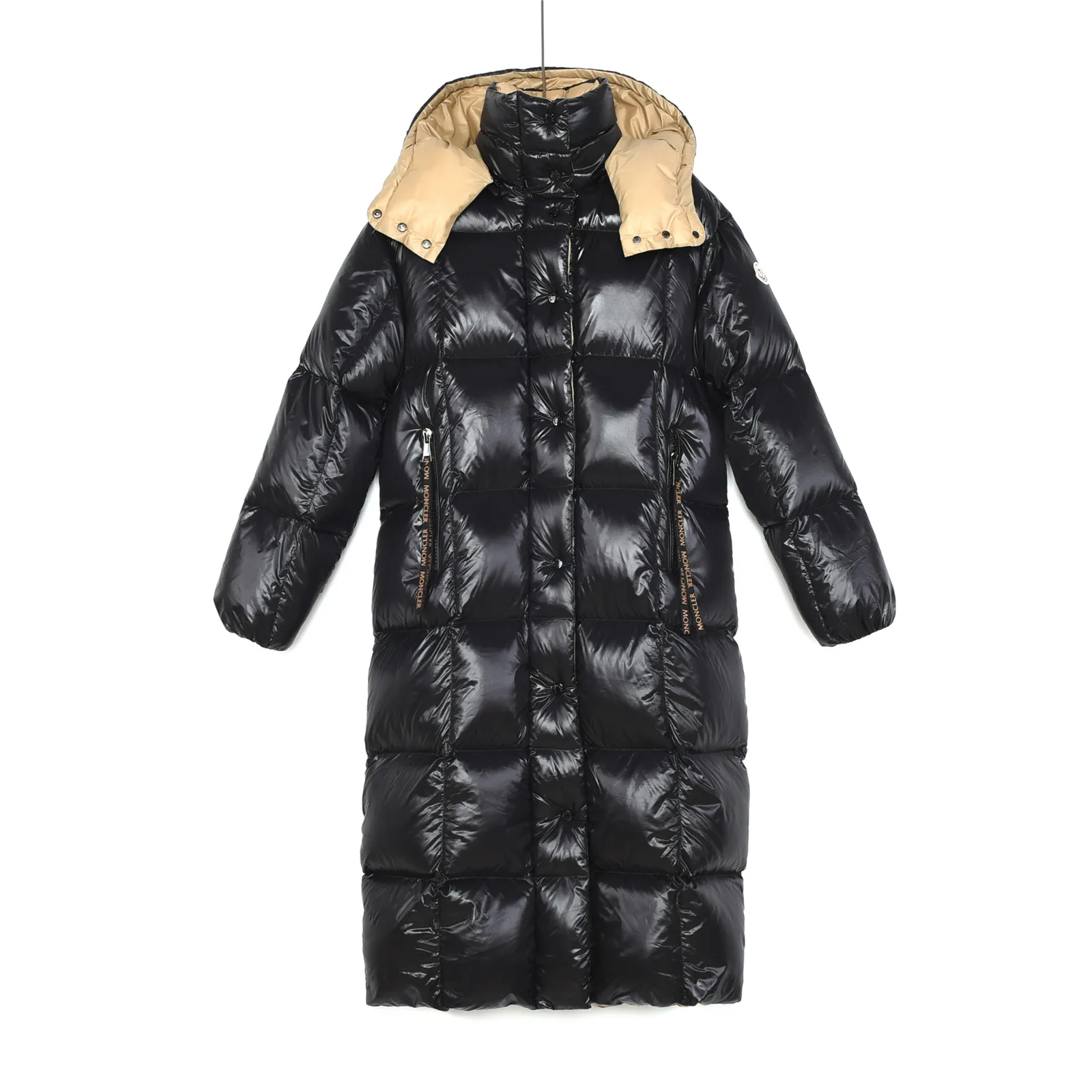 Mcler Black and Gold Long Hooded Down Jacket