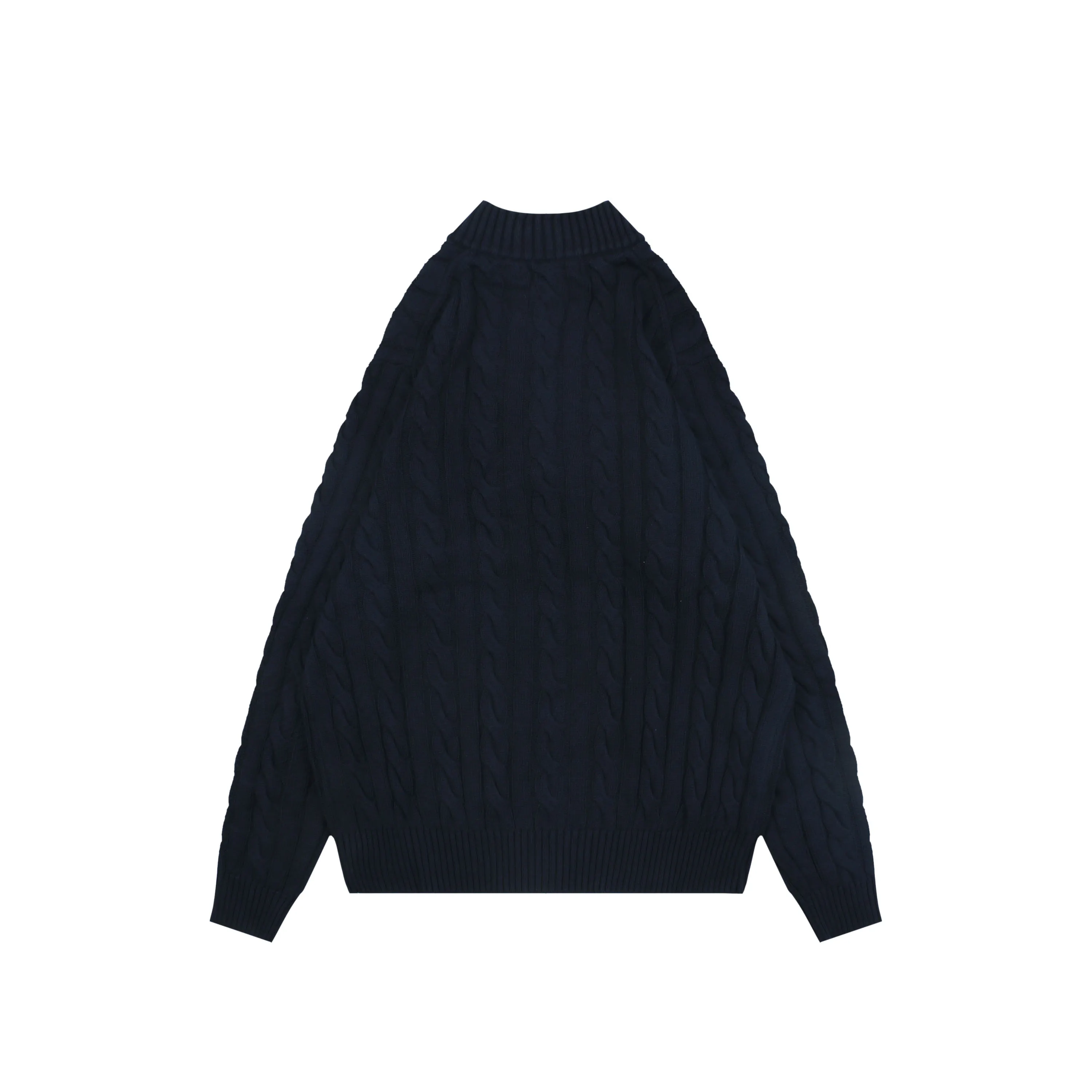 Back View RL N10 Pony Logo Cable Knit Half-Zip Sweater