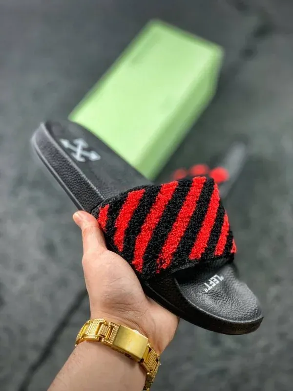 OFF-WHITE FLYKNIT STRIPE SLIDES