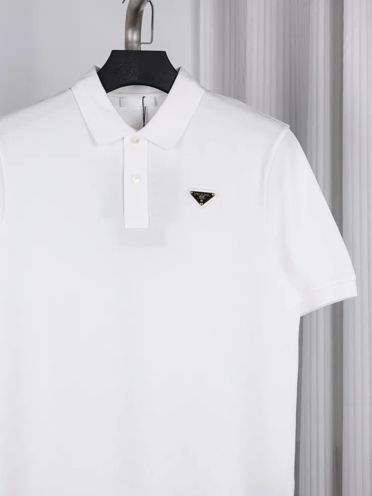 Gold Triangle Logo Polo T-Shirt Color White Details