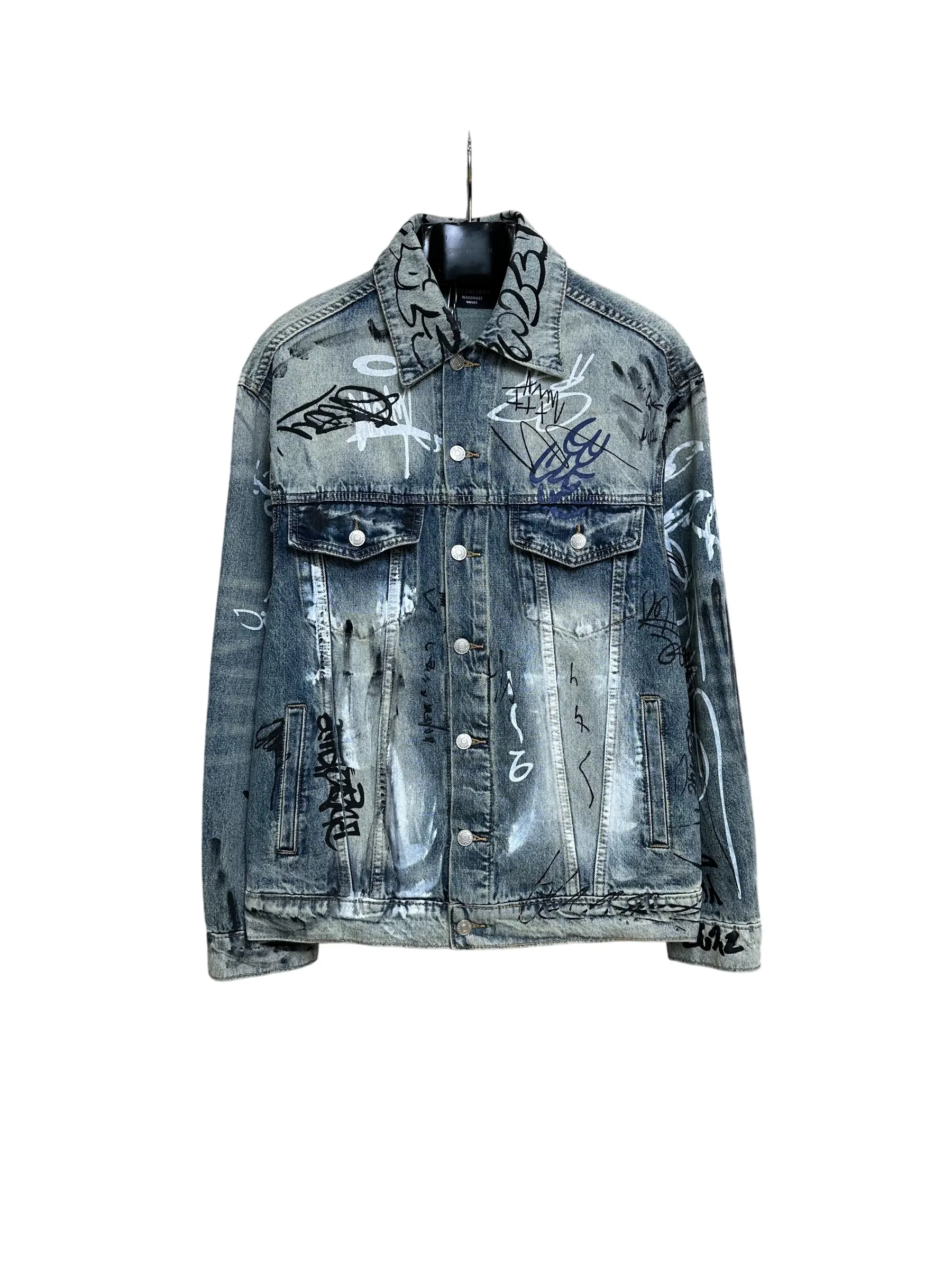 BLCG Graffiti Print Distressed Denim Jacket