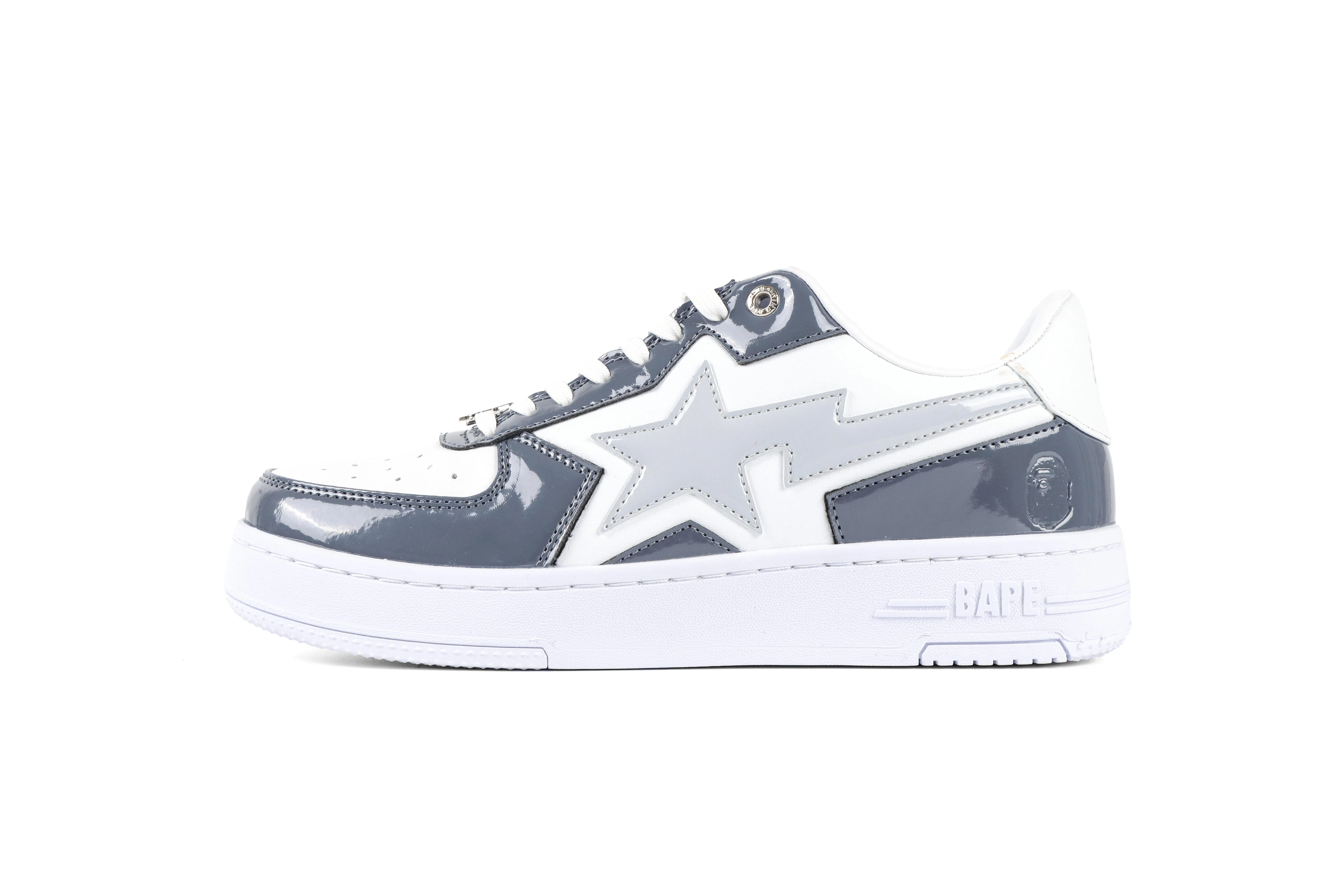 BAPE STA ICON #2 Patent Leather Sneakers Grey Left Side View