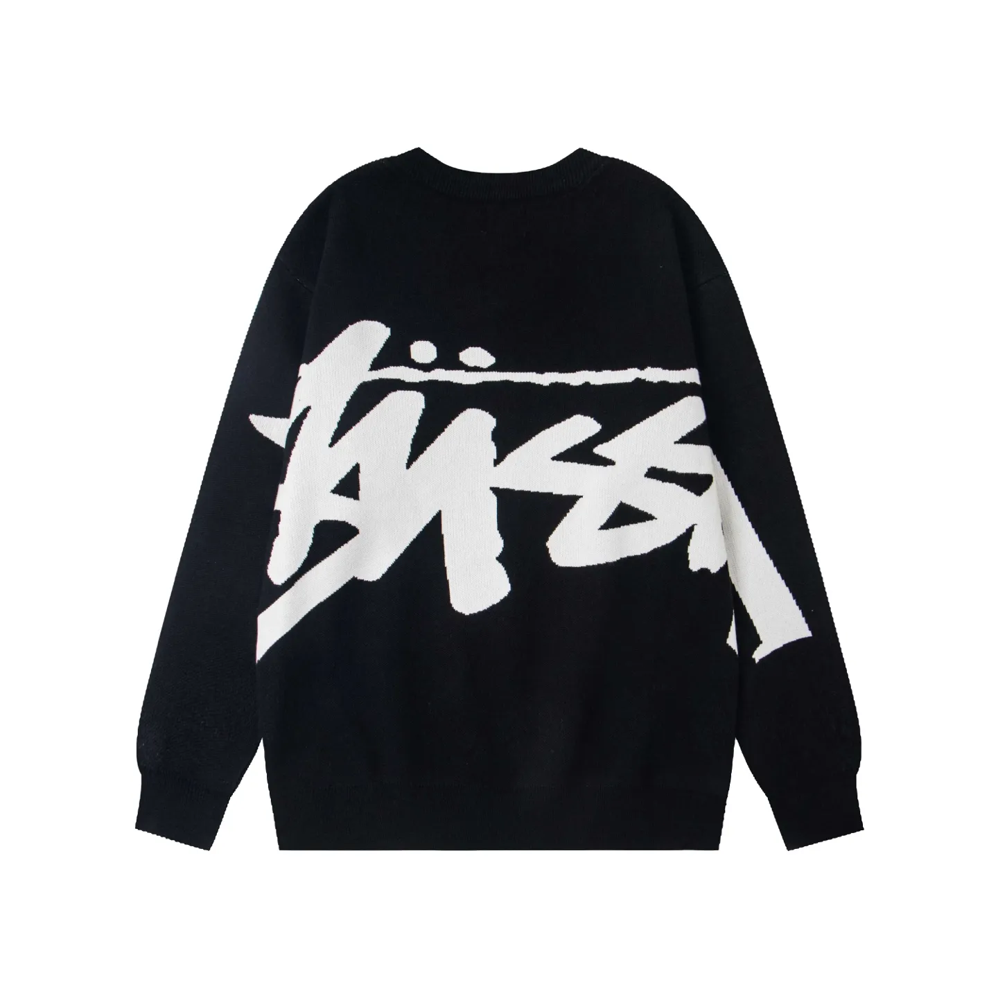 Back Stüssy Oversized Big Logo Hand-Knit Crewneck Sweater