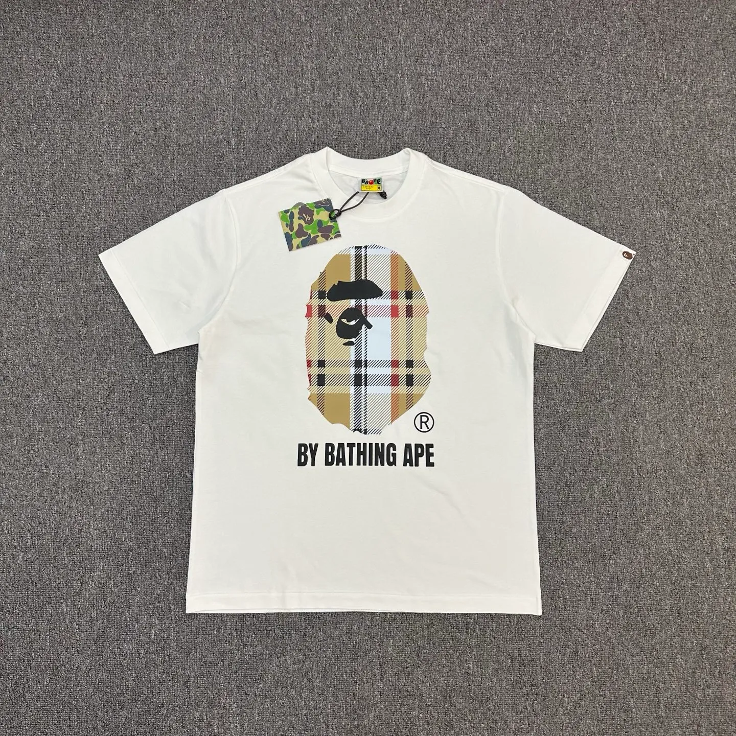 BAPE SS23 Ape Pattern Striped Crew Neck T-Shirt Color White
