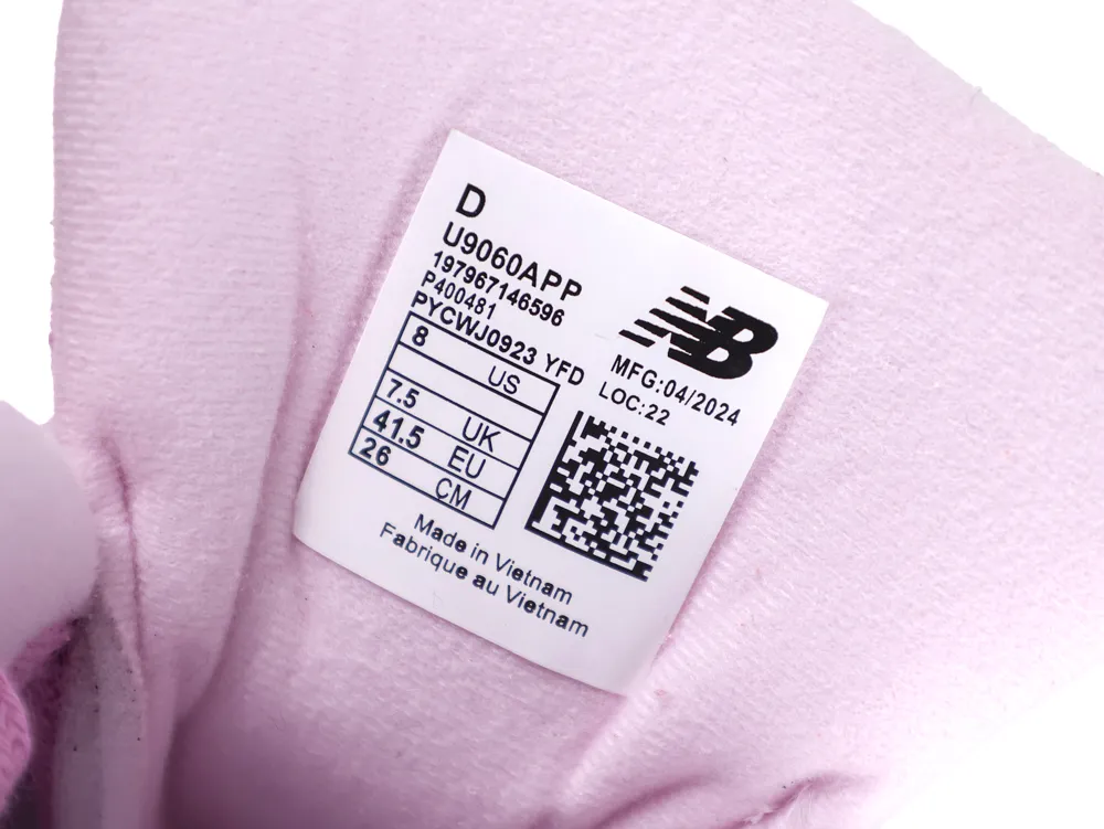 New Balance 9060 Pink Overdye ASOS Exclusive size label detail