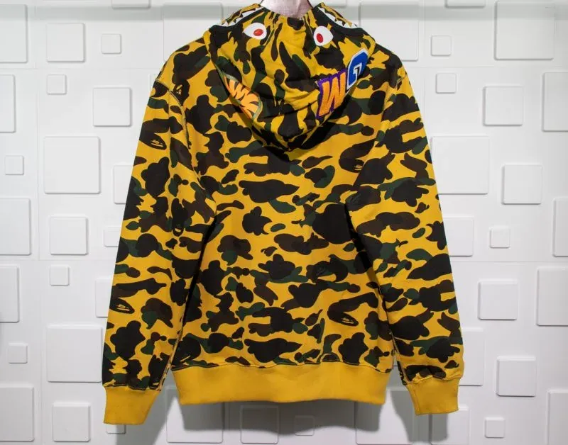 A BATHING APE BAPE SHARK 1ST CAMO HOODIE - YELLOW