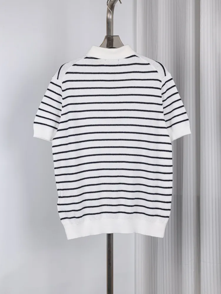 Back of RL Old Money Linen Striped Polo Shirt Color White