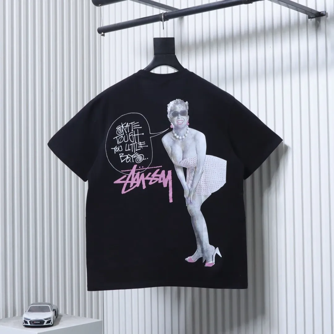 Back of Stussy Marilyn Monroe Print Short Sleeve T-Shirt Color Black