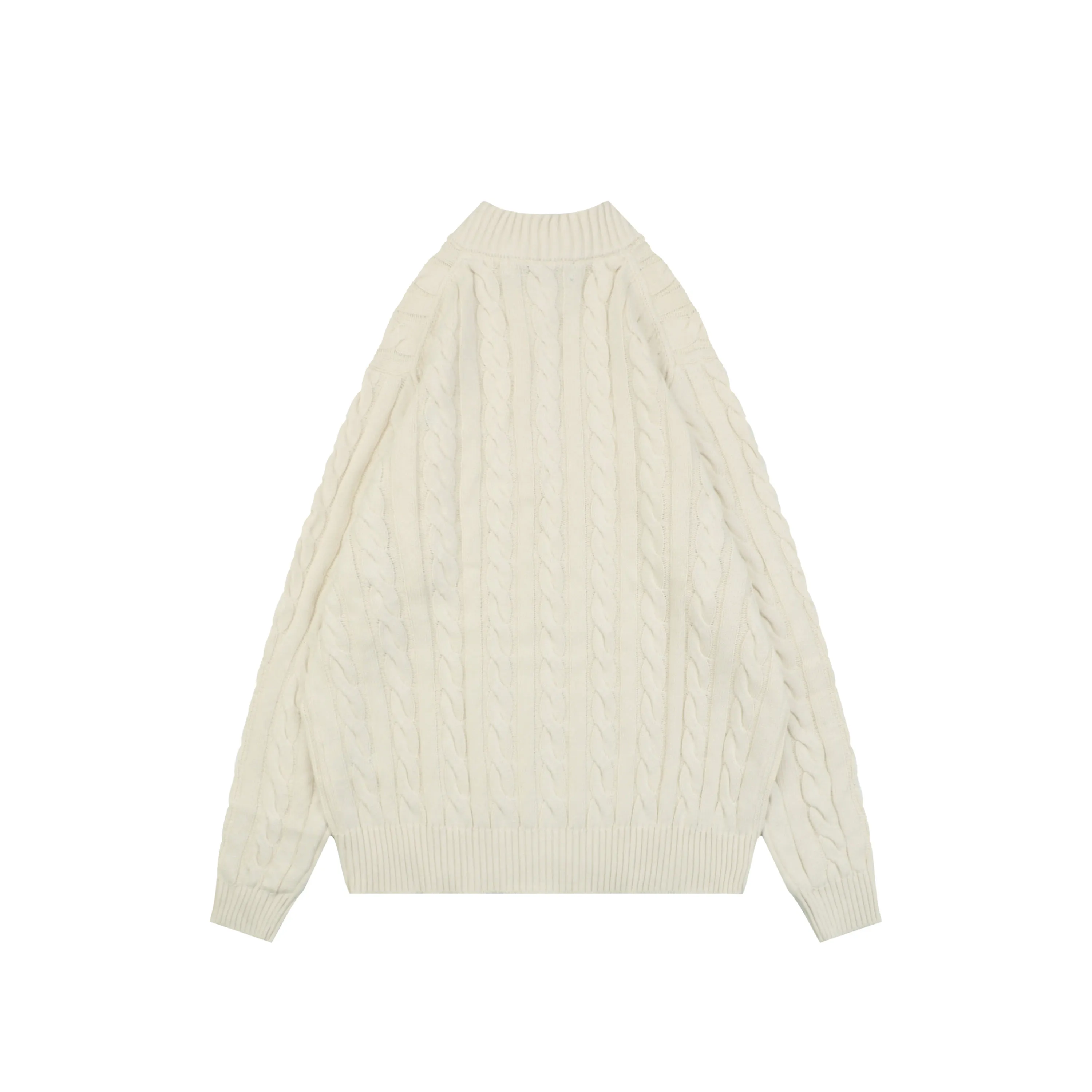 Back View RL N10 Pony Logo Cable Knit Half-Zip Sweater