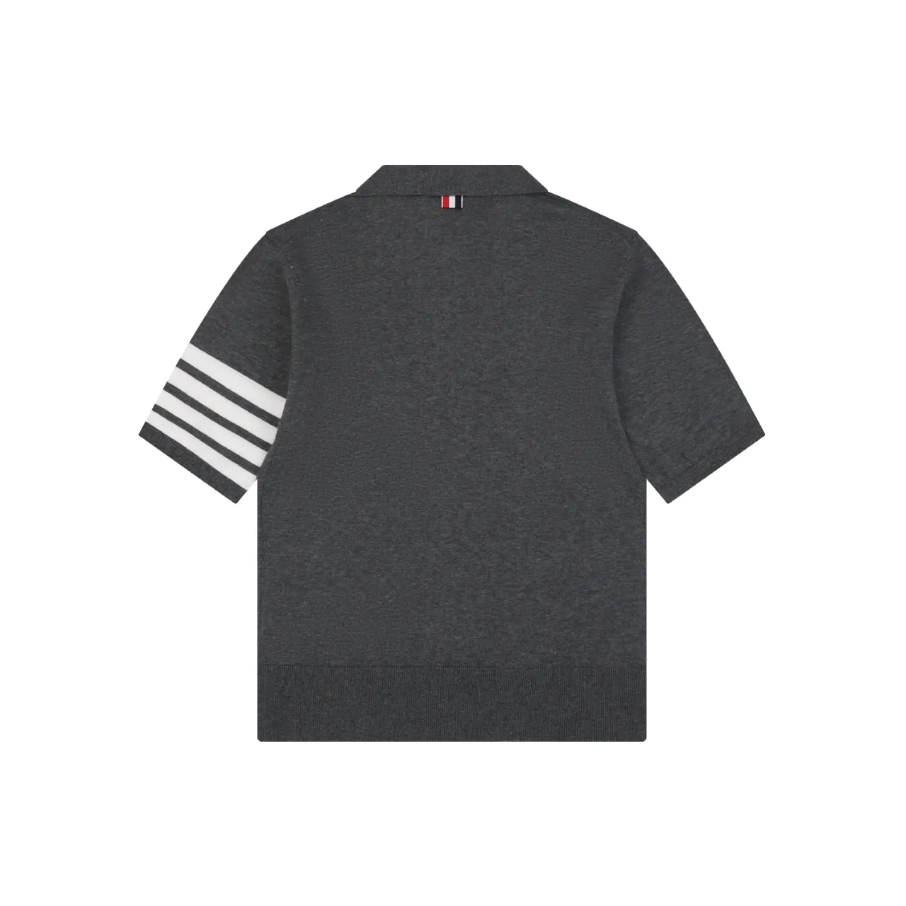 Back of TB Tennis Racket Embroidered 4-Bar Knit Polo T-Shirt Color Gray