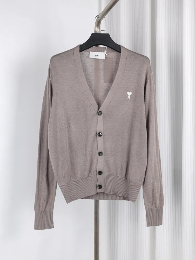 AMI Luxury Heart Embroidered Wool Cardigan