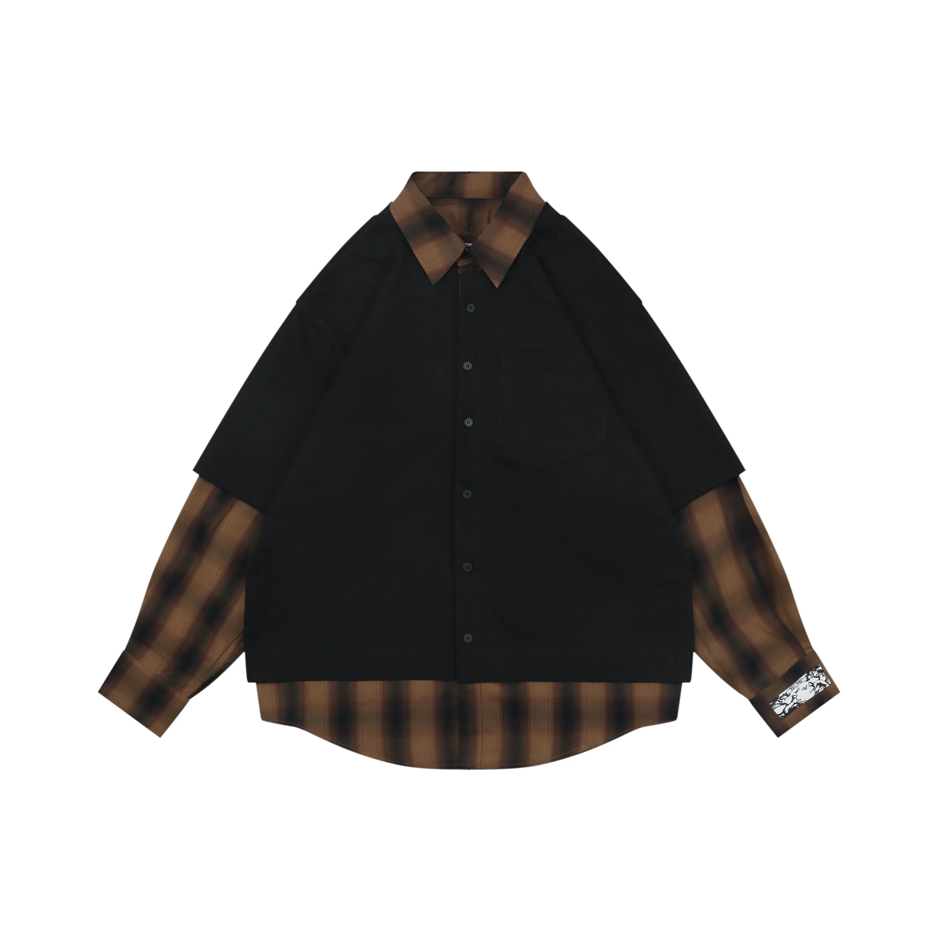 Well Done Black & Brown Plaid Layered Long Sleeve Shirt