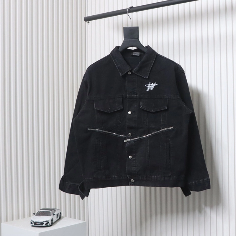 WE11 DONE Printed Diagonal Zipper Denim Jacket